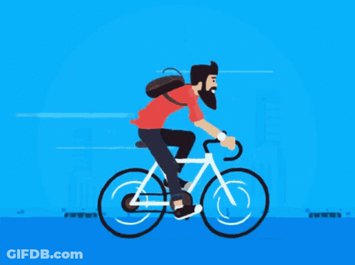A Man Riding A Bike With A Backpack On His Back GIF