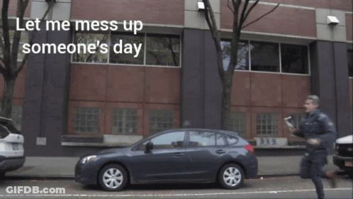 A Man Riding A Bike With The Words " Let Me Mess Up Someone 'S Day " Above Him GIF