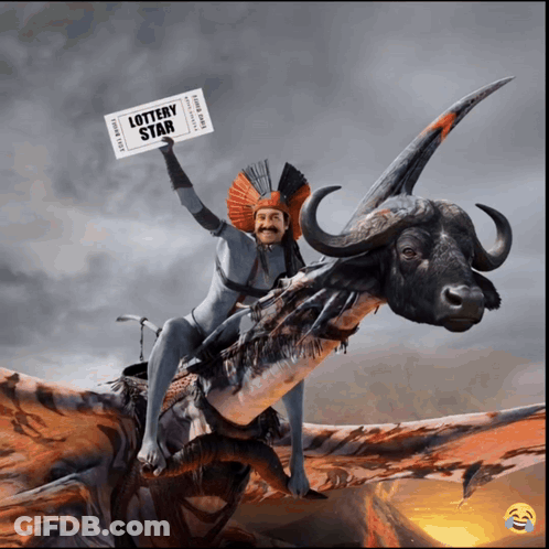A Man Riding A Dragon Holding A Lottery Star Ticket GIF