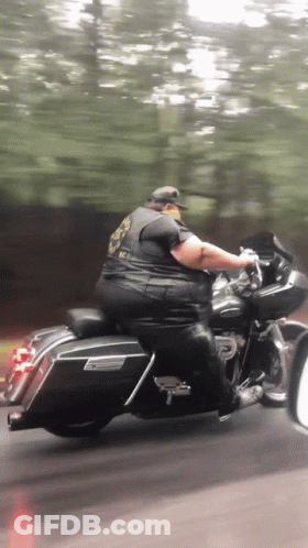 Man Riding Harley Davidson Motorcycle With RC Vest GIF