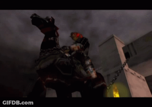 A Man Riding A Horse With Chains Around His Neck GIF