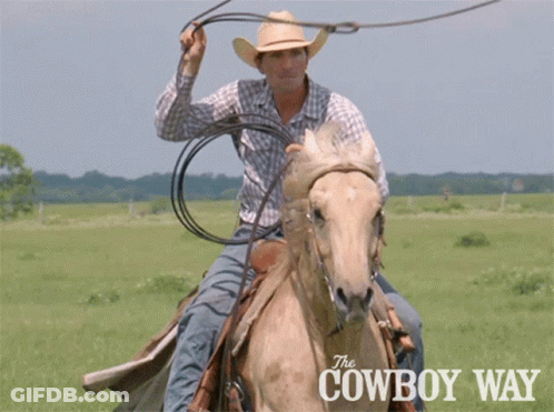 A Man Riding A Horse With The Words The Cowboy Way Written On The Bottom GIF