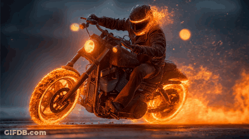 Man Riding Motorcycle With Flames GIF