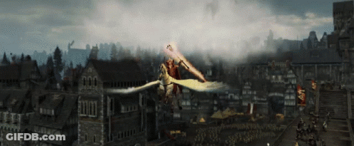 A Man Riding On The Back Of A Flying Horse GIF
