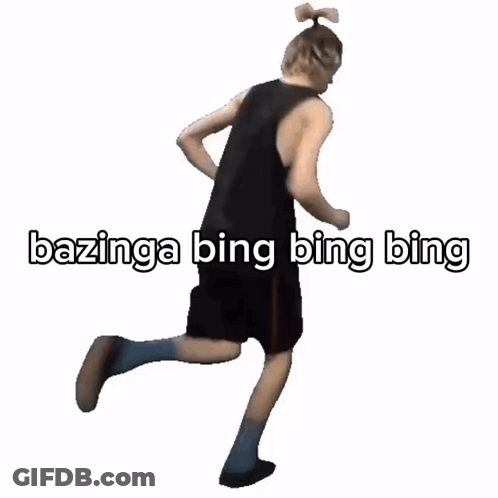A Man Running With The Words Bazinga Bing Bing Bing Written On The Bottom GIF