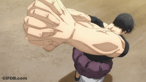 A Man 'S Arm Is Shown In A Cartoon With A Large Fist GIF