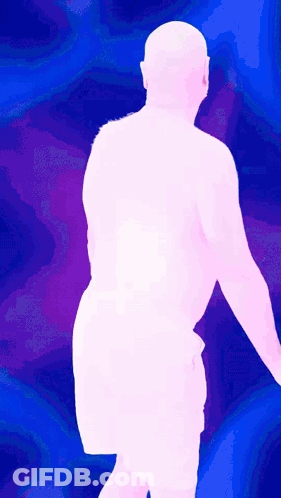A Man 'S Back Is Shown In A Pink And Purple Background GIF