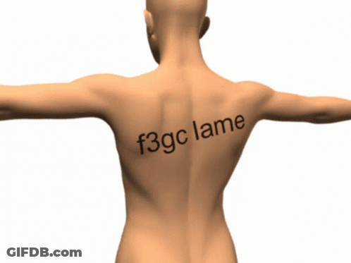 A Man 'S Back With The Words F3gc Lame On It GIF