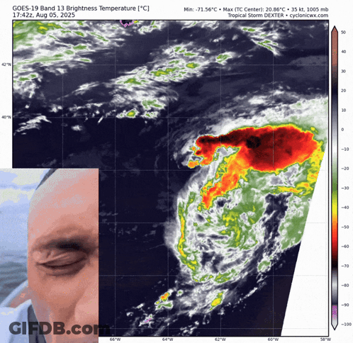 A Man 'S Eye Is Shown Next To A Map That Says " Goes 19 Band 13 Brightness Temperature " GIF