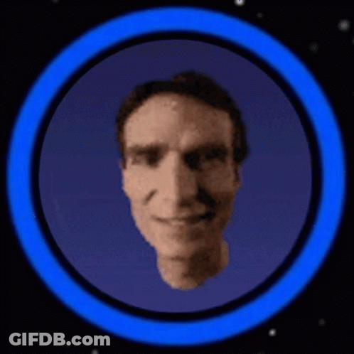 A Man 'S Face Is In A Blue Circle GIF