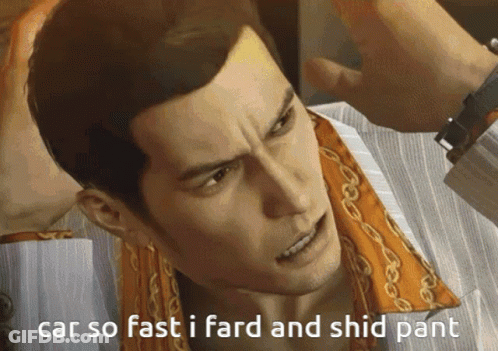 A Man 'S Face Is Shown With The Words Car So Fast I Fard And Shid Pant GIF