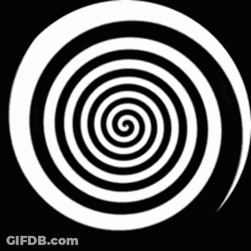 A Man 'S Face Is Surrounded By A Black And White Hypnotic Spiral . GIF