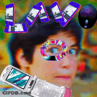 A Man 'S Face Is Surrounded By A Bunch Of Cell Phones And The Word Love GIF