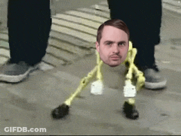 A Man 'S Head Is On A Skeleton That Is Walking On The Ground GIF