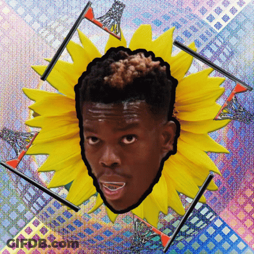 A Man 'S Head Is Surrounded By A Sunflower GIF