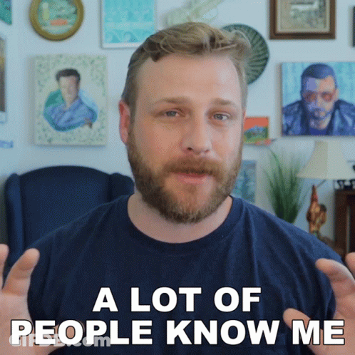 A Man Says A Lot Of People Know Me In Front Of Paintings GIF