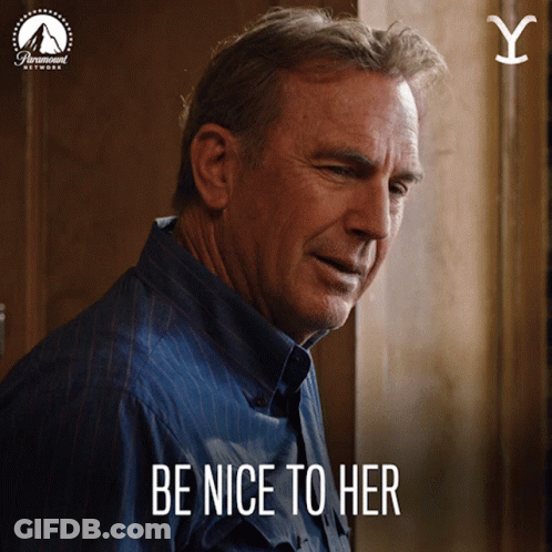 A Man Says " Be Nice To Her " In Front Of A Paramount Network Logo GIF