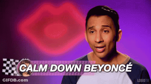 A Man Says Calm Down Beyonce In Front Of A Purple Background . GIF