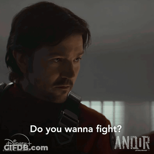 A Man Says " Do You Wanna Fight " In A Disney+ Ad GIF