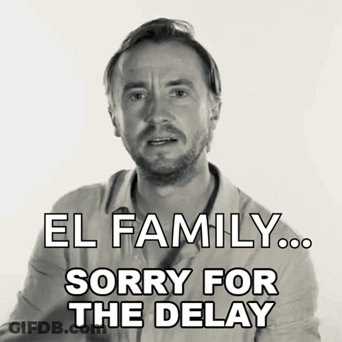A Man Says El Family Sorry For The Delay In A Black And White Photo GIF