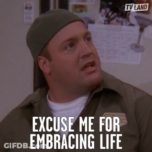 A Man Says Excuse Me For Embracing Life In Front Of A Calendar GIF
