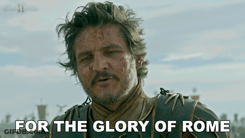 A Man Says " For The Glory Of Rome " In A Movie Poster GIF