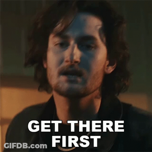 A Man Says " Get There First " While Looking Down GIF