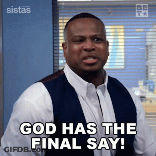 A Man Says God Has The Final Say While Wearing A White Shirt And Vest GIF