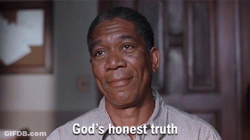 A Man Says " God 'S Honest Truth " In A Striped Shirt GIF