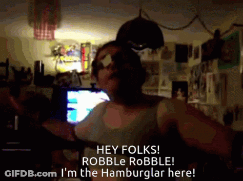 A Man Says Hey Folks Robble Robble I 'M The Hamburglar Here GIF