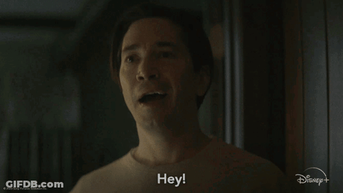 A Man Says Hey In A Disney + Advertisement GIF