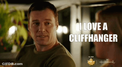 A Man Says I Love A Cliffhanger In A Hallmark Ad GIF