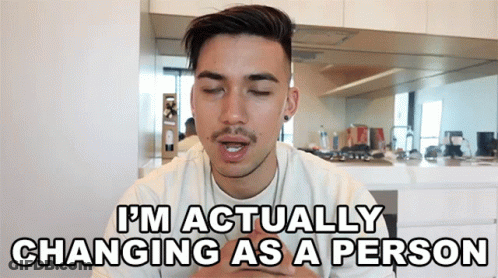 A Man Says I 'M Actually Changing As A Person In A Kitchen GIF