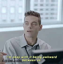 A Man Says I 'M Okay With It Being Awkward Between Us While Looking At A Laptop GIF