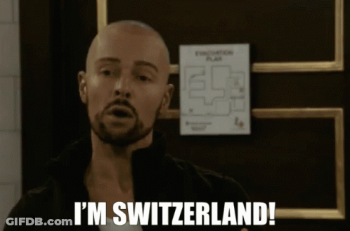 A Man Says I 'M Switzerland In Front Of A Evacuation Plan GIF