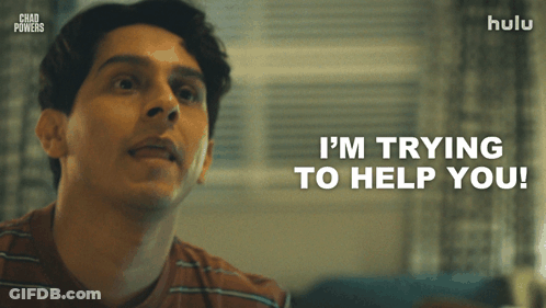 A Man Says " I 'M Trying To Help You " In Front Of A Hulu Logo GIF