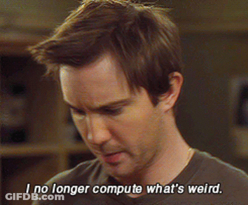 A Man Says " I No Longer Compute What 'S Weird " In A Dark Room GIF