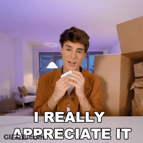 A Man Says I Really Appreciate It In A Living Room GIF