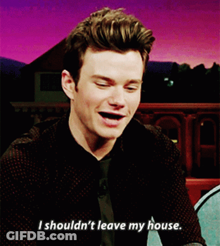 A Man Says " I Should N't Leave My House " In Front Of A Purple Background GIF