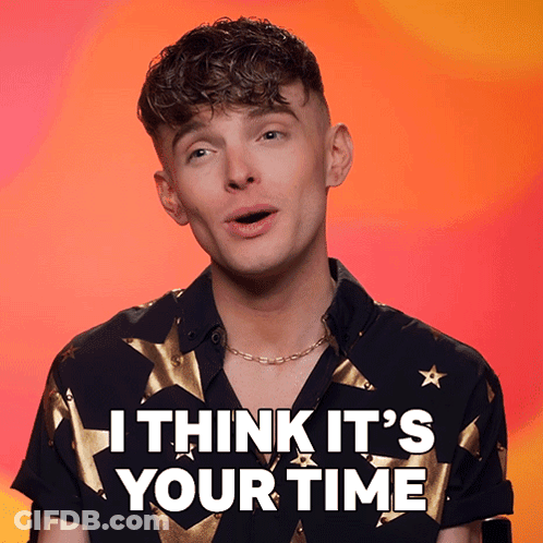 A Man Says I Think It 'S Your Time In Front Of A Colorful Background GIF