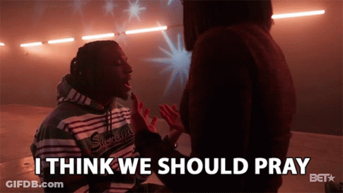 A Man Says I Think We Should Pray While Sitting Next To A Woman GIF