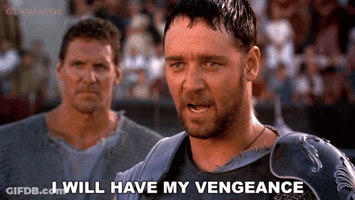 A Man Says I Will Have My Vengeance In Front Of Two Other Men GIF