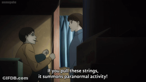 A Man Says If You Pull These Strings It Summons Paranormal Activity In A Dark Room GIF