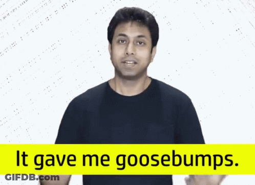 A Man Says It Gave Me Goosebumps In Front Of A White Background GIF