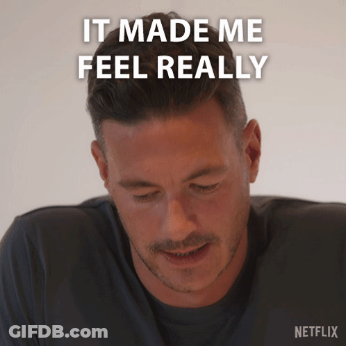A Man Says It Made Me Feel Really With A Netflix Logo Behind Him GIF