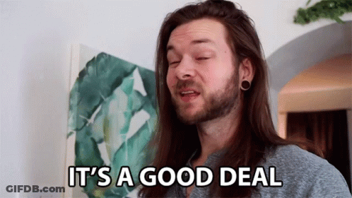 A Man Says It 'S A Good Deal In Front Of A Painting GIF