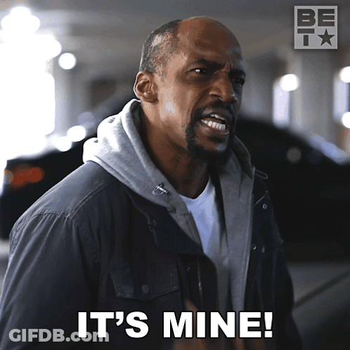 A Man Says It 'S Mine With A Be T Logo In The Background GIF