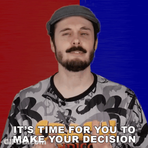 Man Tells Decision In Blue And Red Background GIF