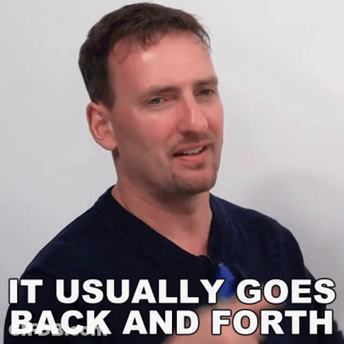 A Man Says " It Usually Goes Back And Forth " In Front Of A White Background GIF