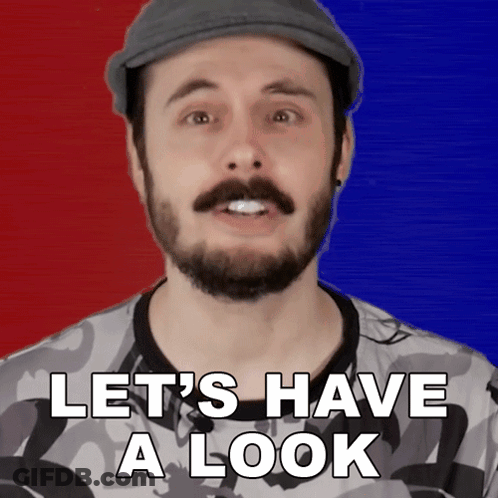 A Man Says Let 'S Have A Look In Front Of A Red And Blue Background GIF